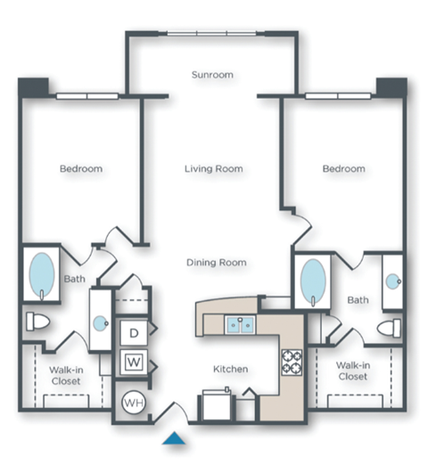 Floor plan for 2 beds, 2 baths, 1190 sqft